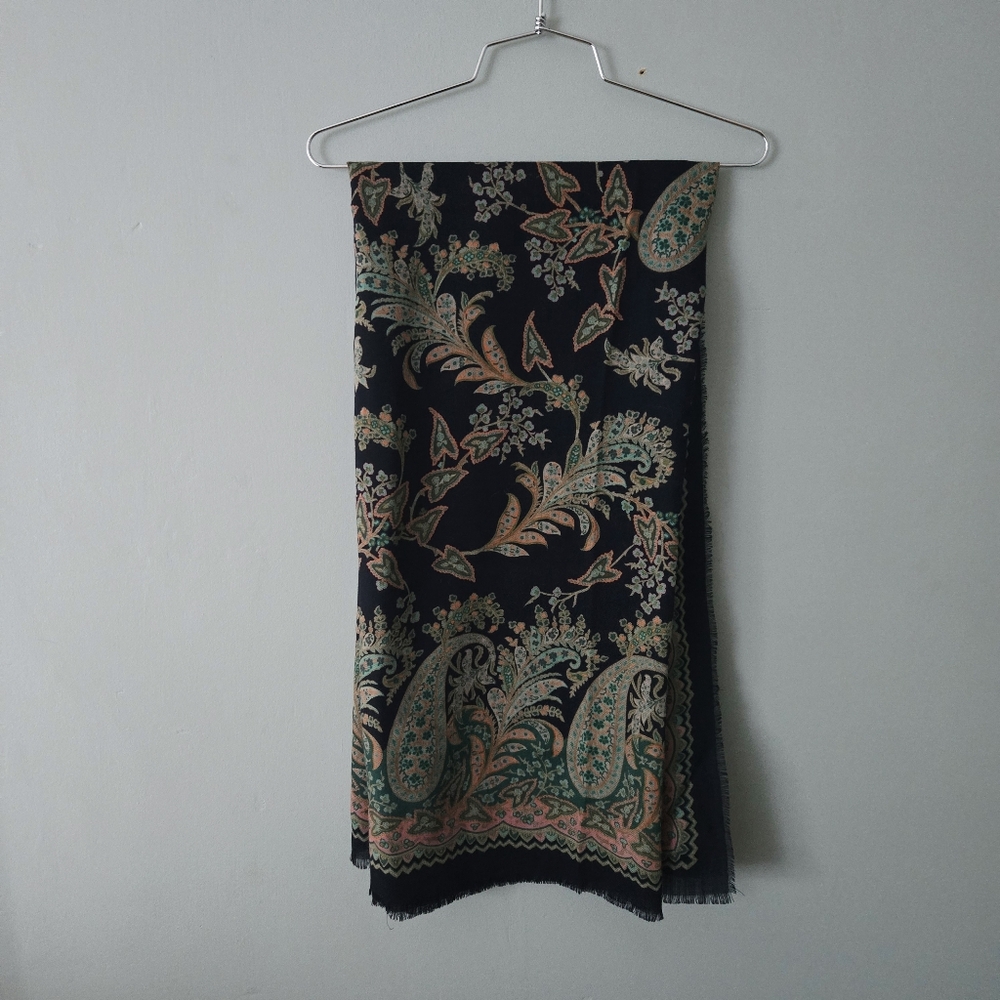 Pinto Italian 100% Wool Lana-Wool Bohemian Paisley Fringe Scarf - Picture 4 of 13
